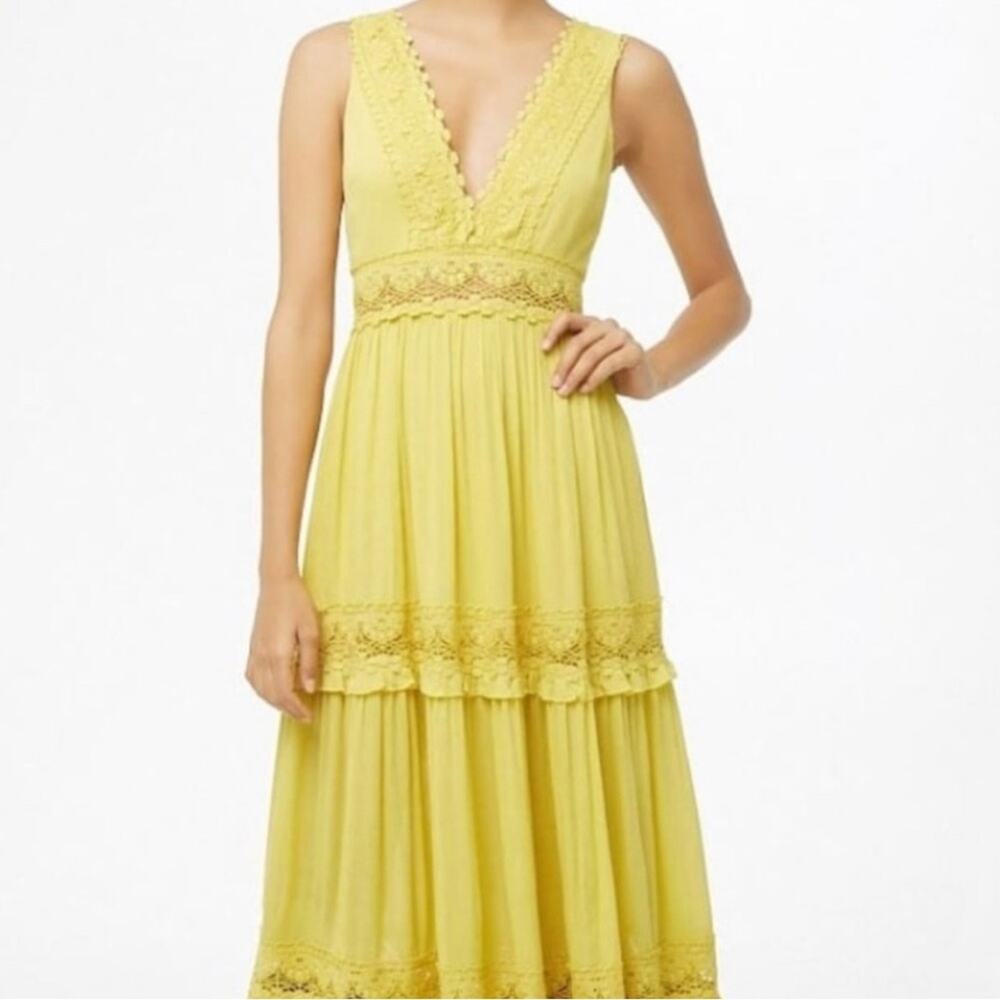 Forever21 Yellow Maxi Crochet Trim Dress Sz S